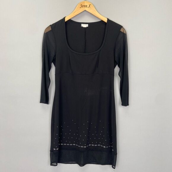 XOXO Black Embellished Sheer Long Sleeve Sheath Dress Size M Square Neck - Picture 1 of 8